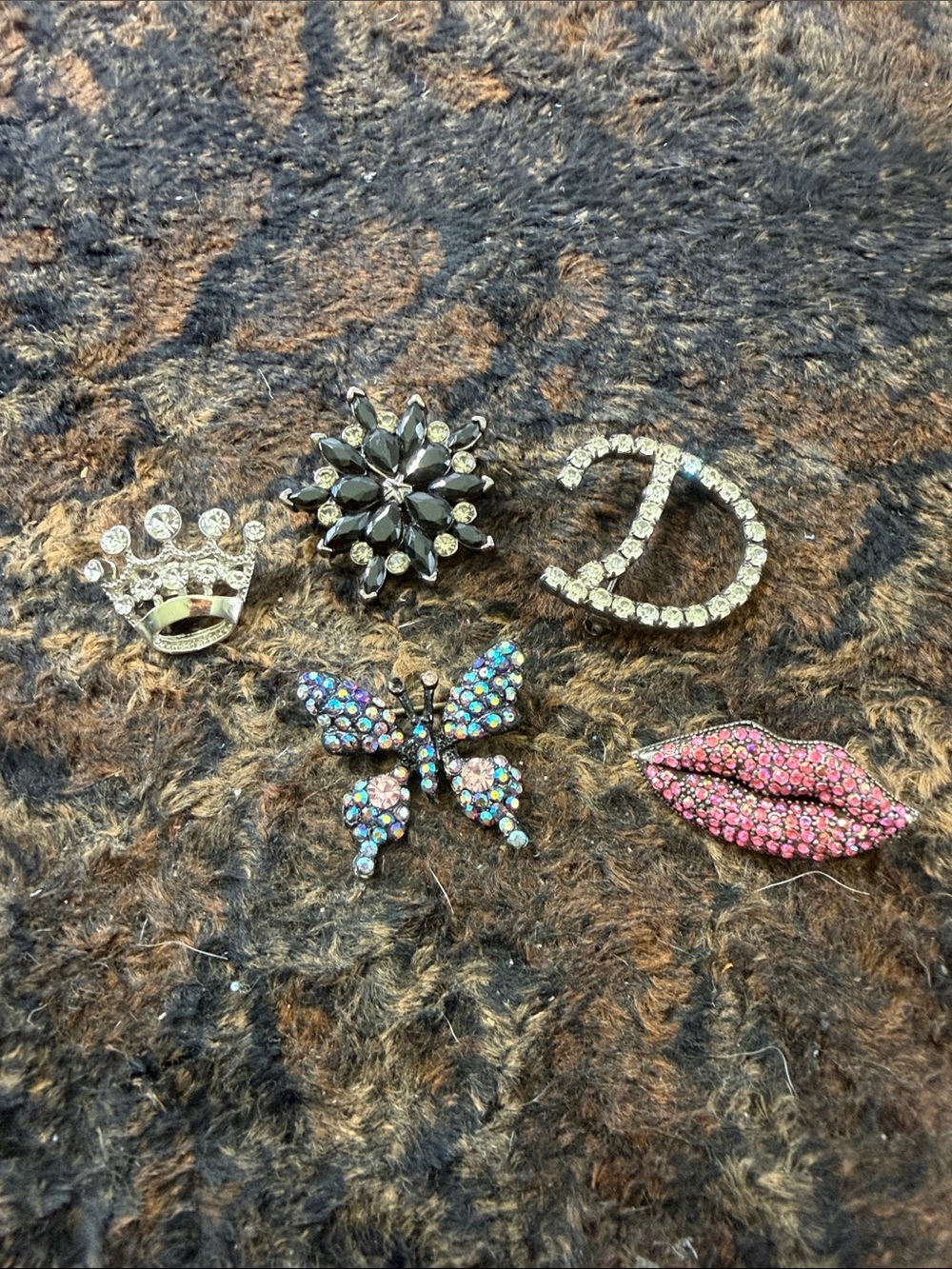 Assorted Crystal Brooch Set - Pink, Black, Clear, Multicolor